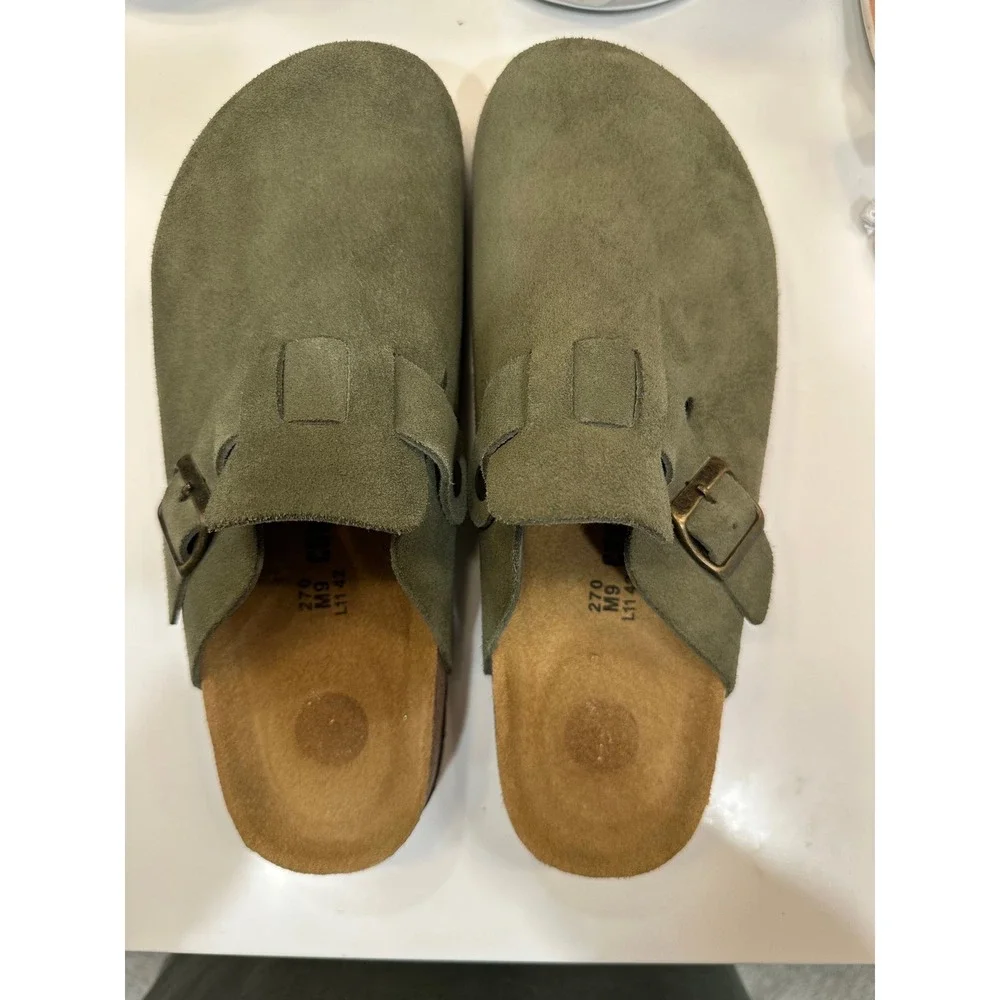 Cushionaire Lane Sage Green Suede Cork Footbed Clogs Mules Mens 9 Womens 11